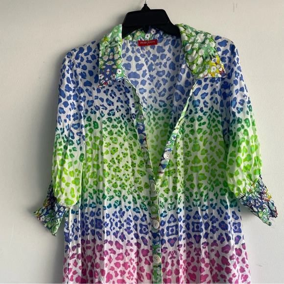 Ruby Yaya Rainbow Leopard Print Button Down Shirtdress colorful 22226 - Picture 6 of 11
